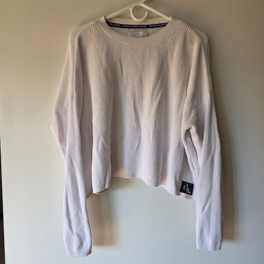 Calvin Klein White Cropped Sweater